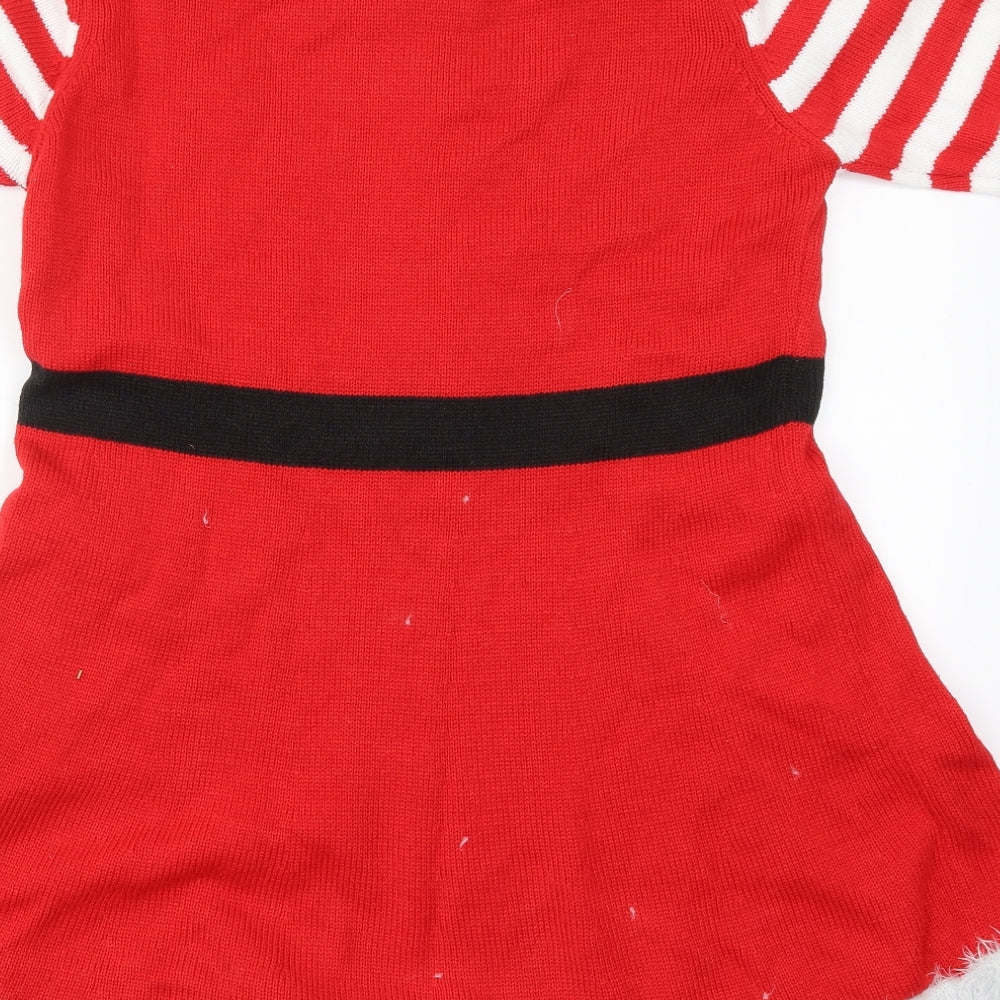 Primark Womens Red Striped Acrylic Jumper Dress  Size 14  Crew Neck Pullover - Mrs Claus