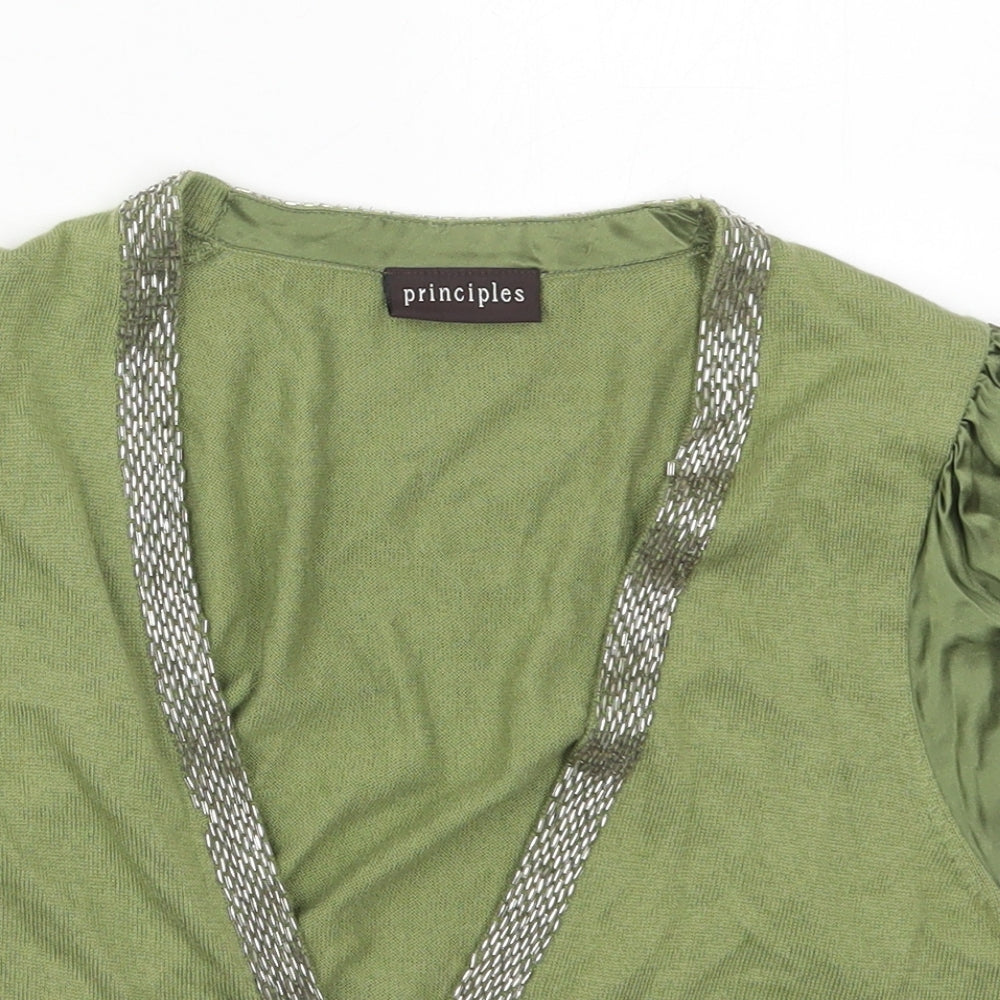Principles Womens Green V-Neck  Silk Cardigan Jumper Size 14