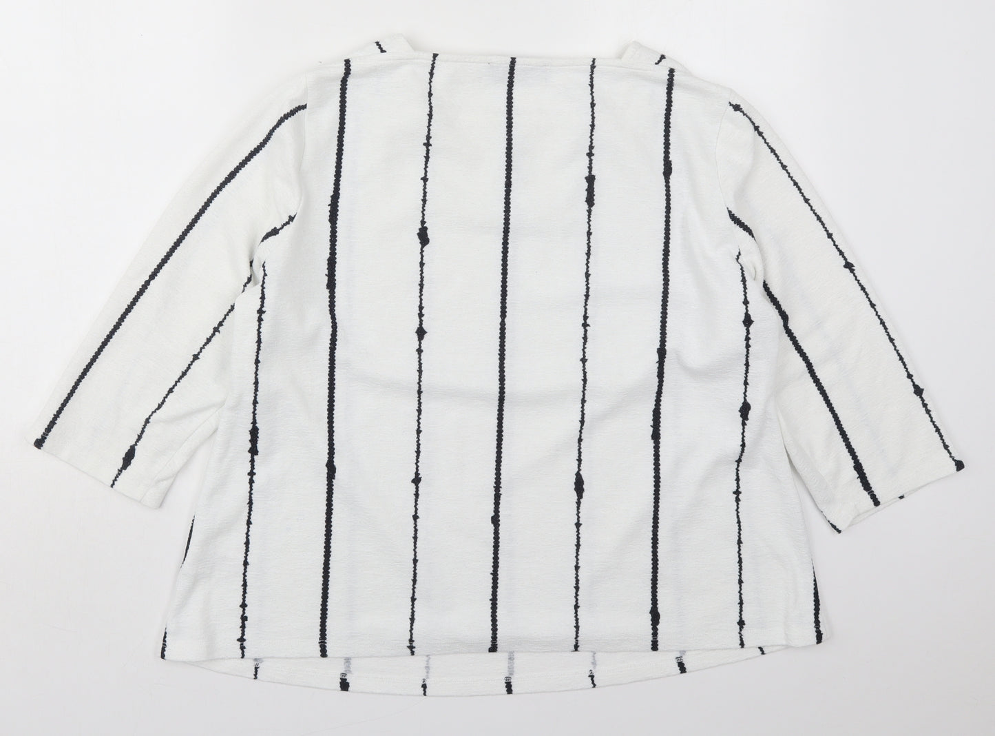 Bonmarché Womens White Striped Polyester Basic T-Shirt Size 18 Square Neck