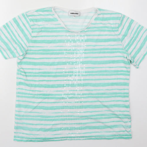 Gerard Womens Green Striped Cotton Basic T-Shirt Size XL Crew Neck