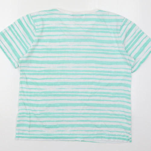 Gerard Womens Green Striped Cotton Basic T-Shirt Size XL Crew Neck