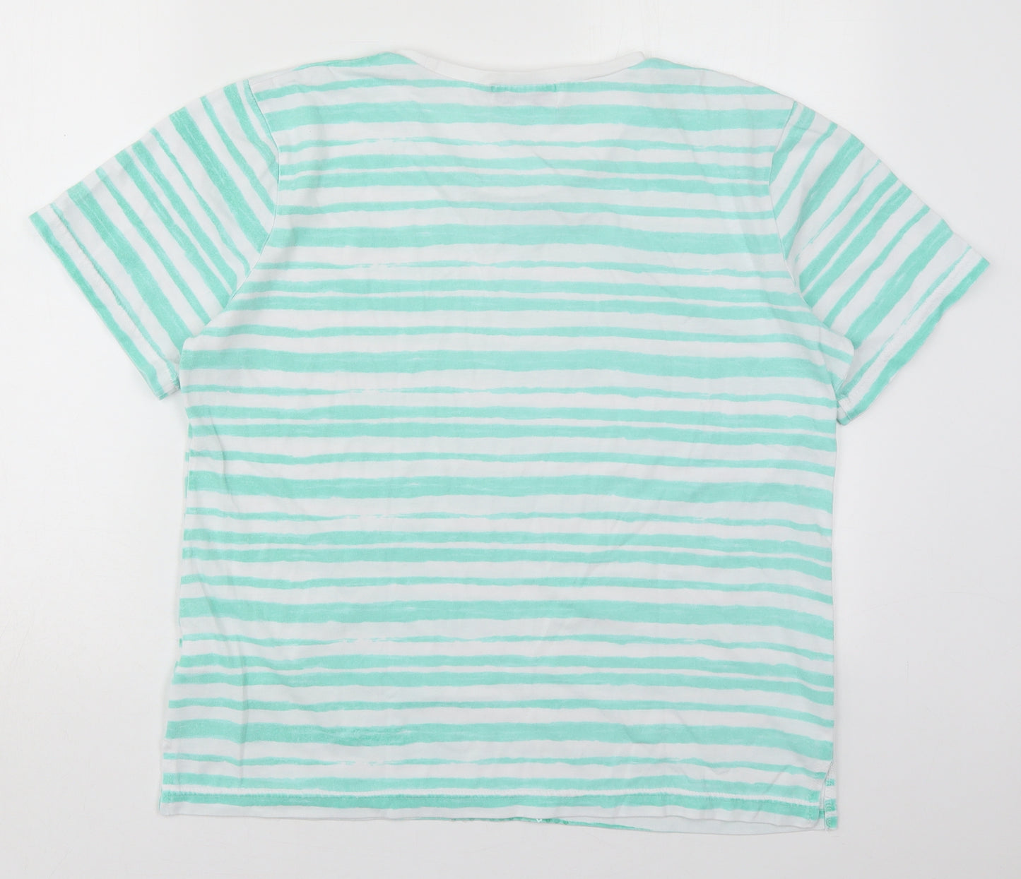 Gerard Womens Green Striped Cotton Basic T-Shirt Size XL Crew Neck