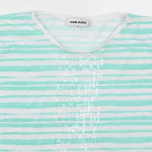 Gerard Womens Green Striped Cotton Basic T-Shirt Size XL Crew Neck