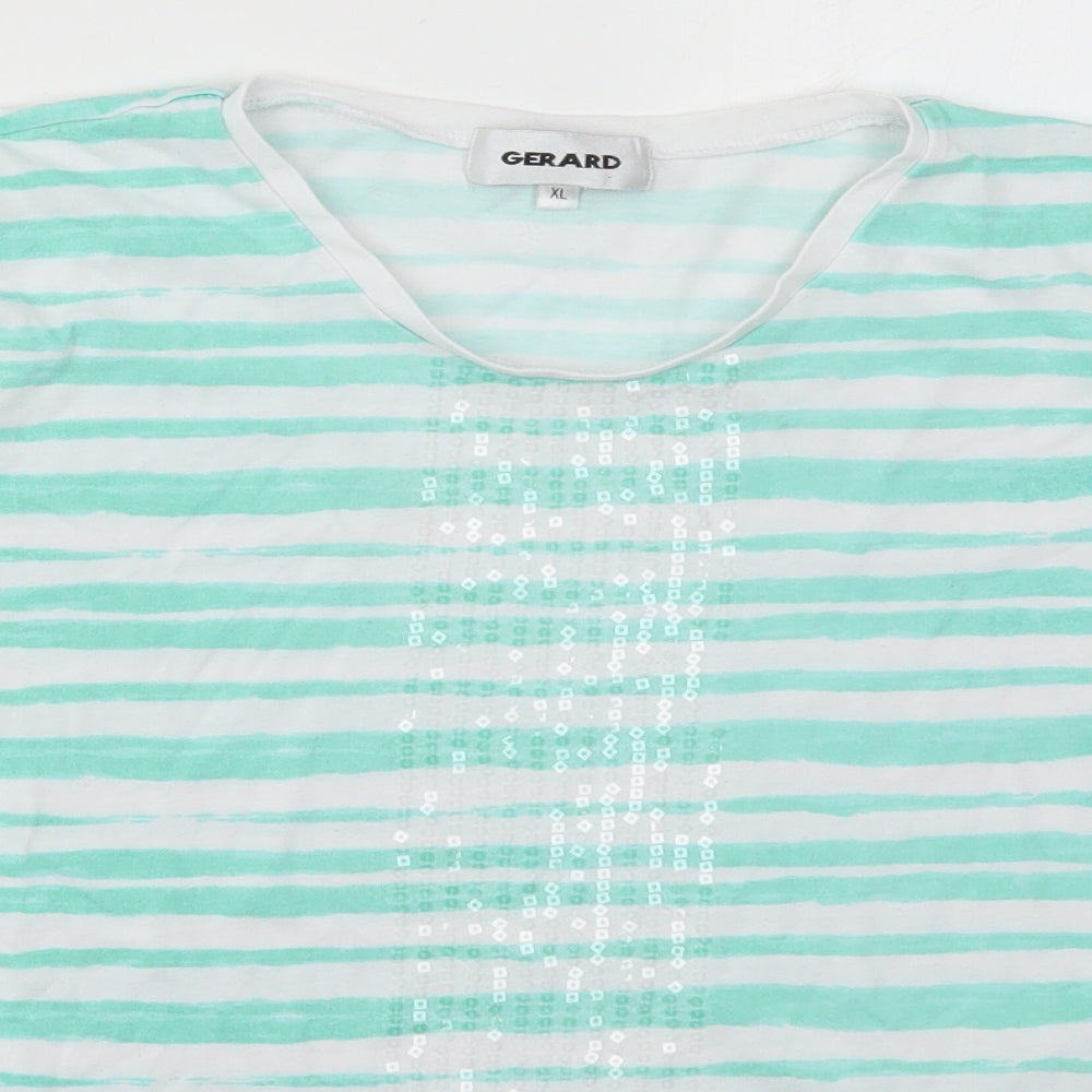 Gerard Womens Green Striped Cotton Basic T-Shirt Size XL Crew Neck