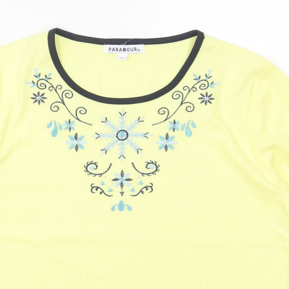 Paramour Womens Yellow  Polyester Basic T-Shirt Size L Crew Neck