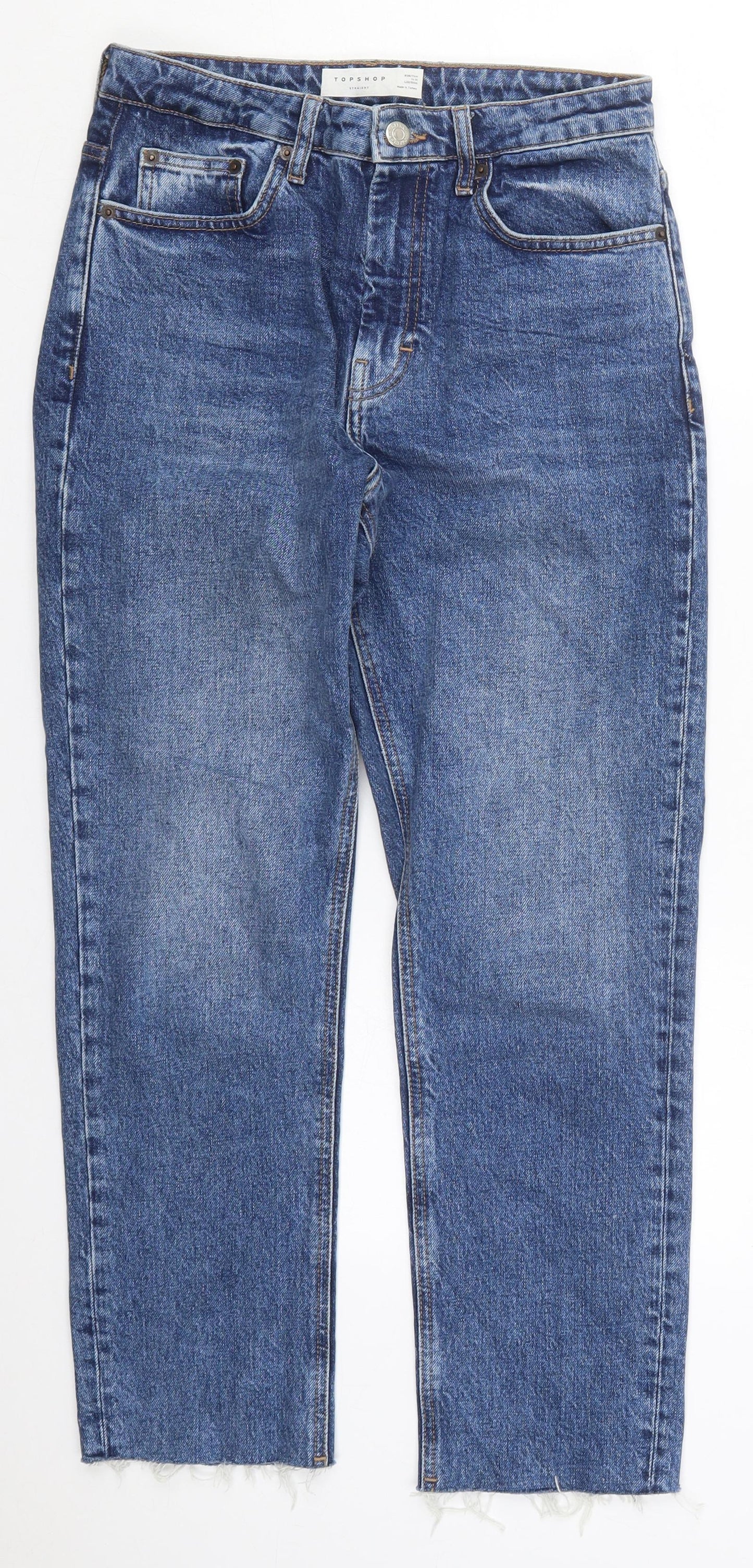 Topshop Womens Blue  Cotton Straight Jeans Size 28 in L26 in Regular Button