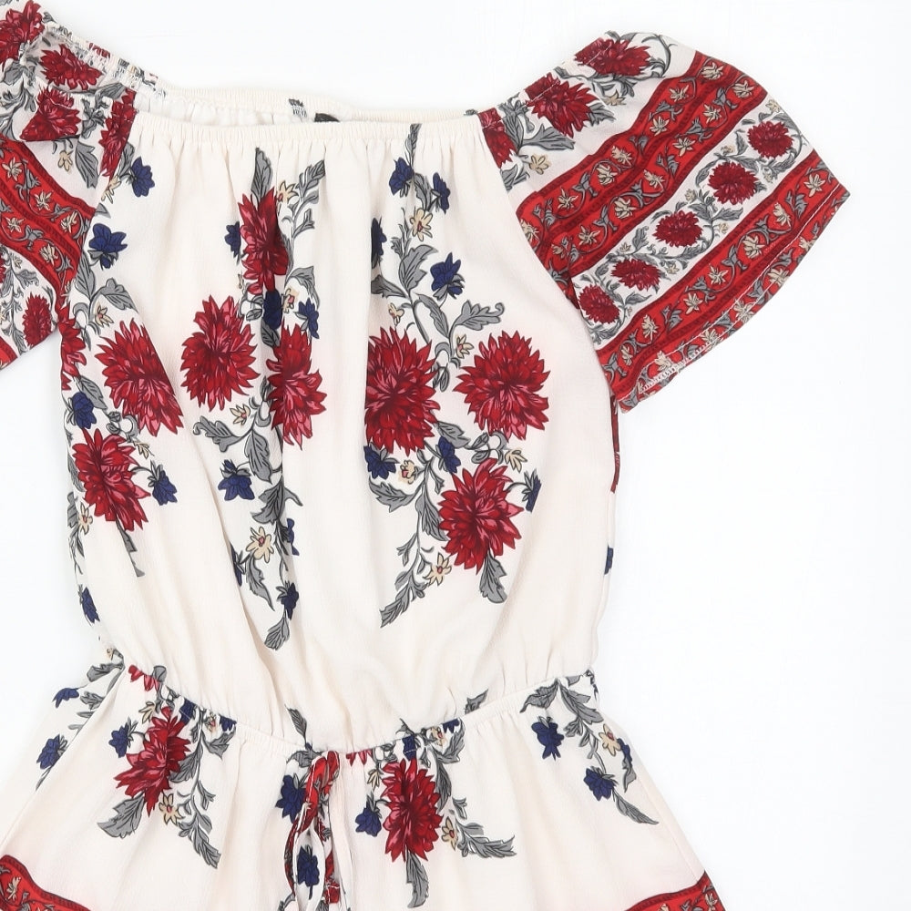 Quiz Womens Red Floral Polyester Playsuit One-Piece Size 6  Pullover