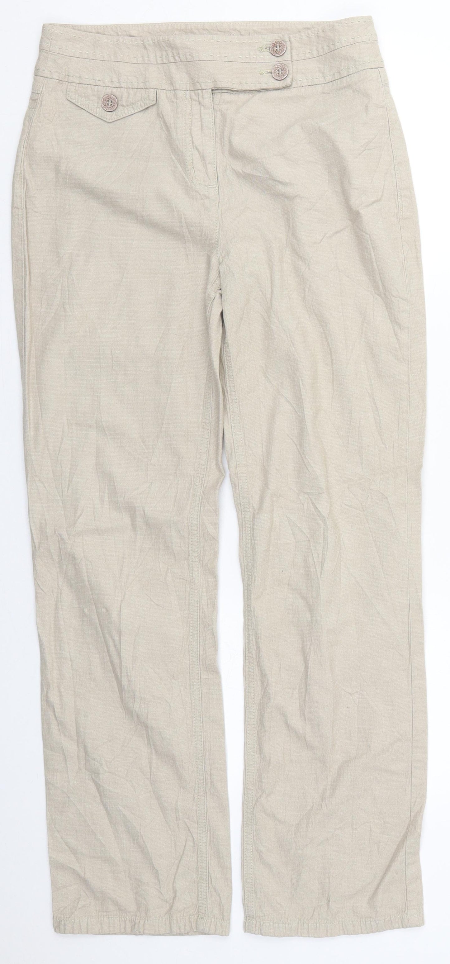 Per Una Womens Beige  Cotton Trousers  Size 10 L29 in Regular Button