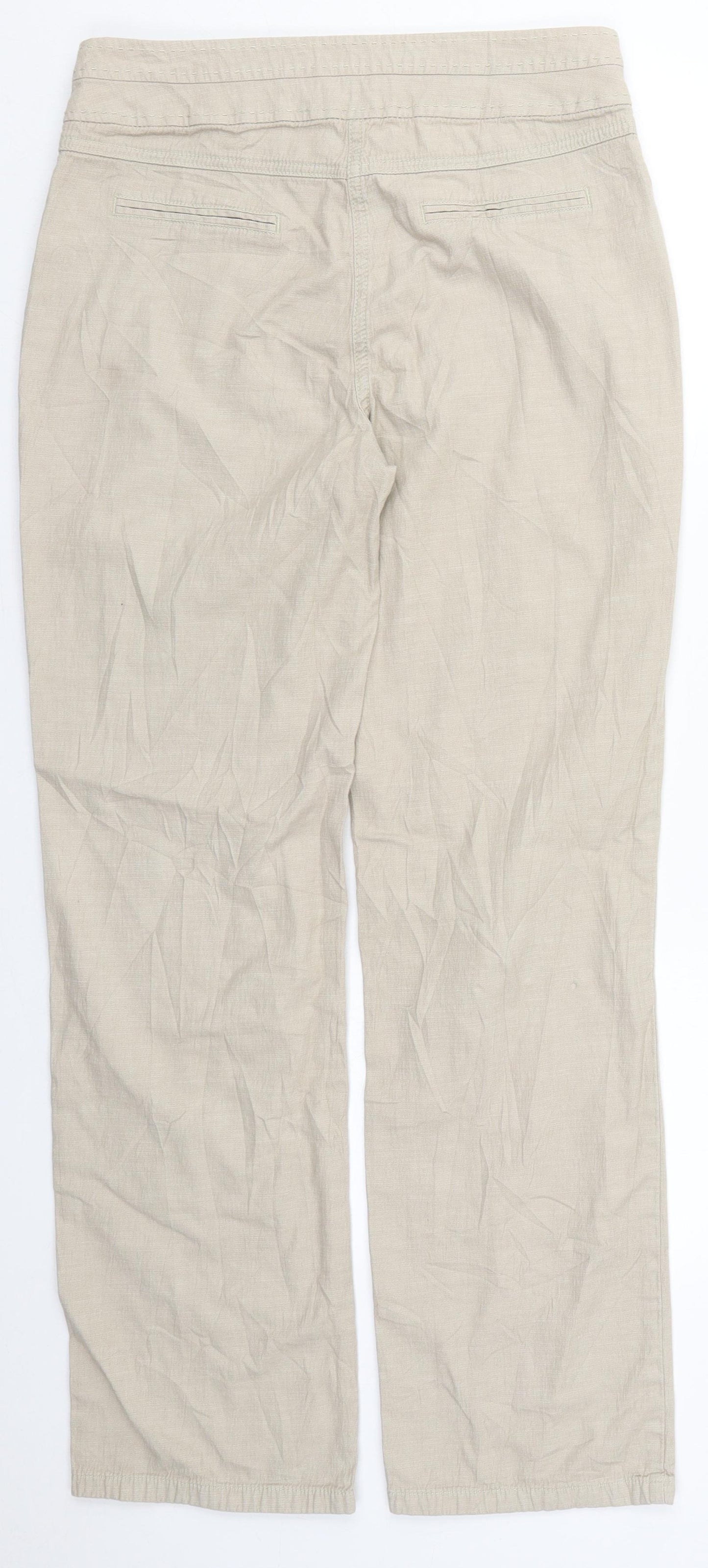 Per Una Womens Beige  Cotton Trousers  Size 10 L29 in Regular Button