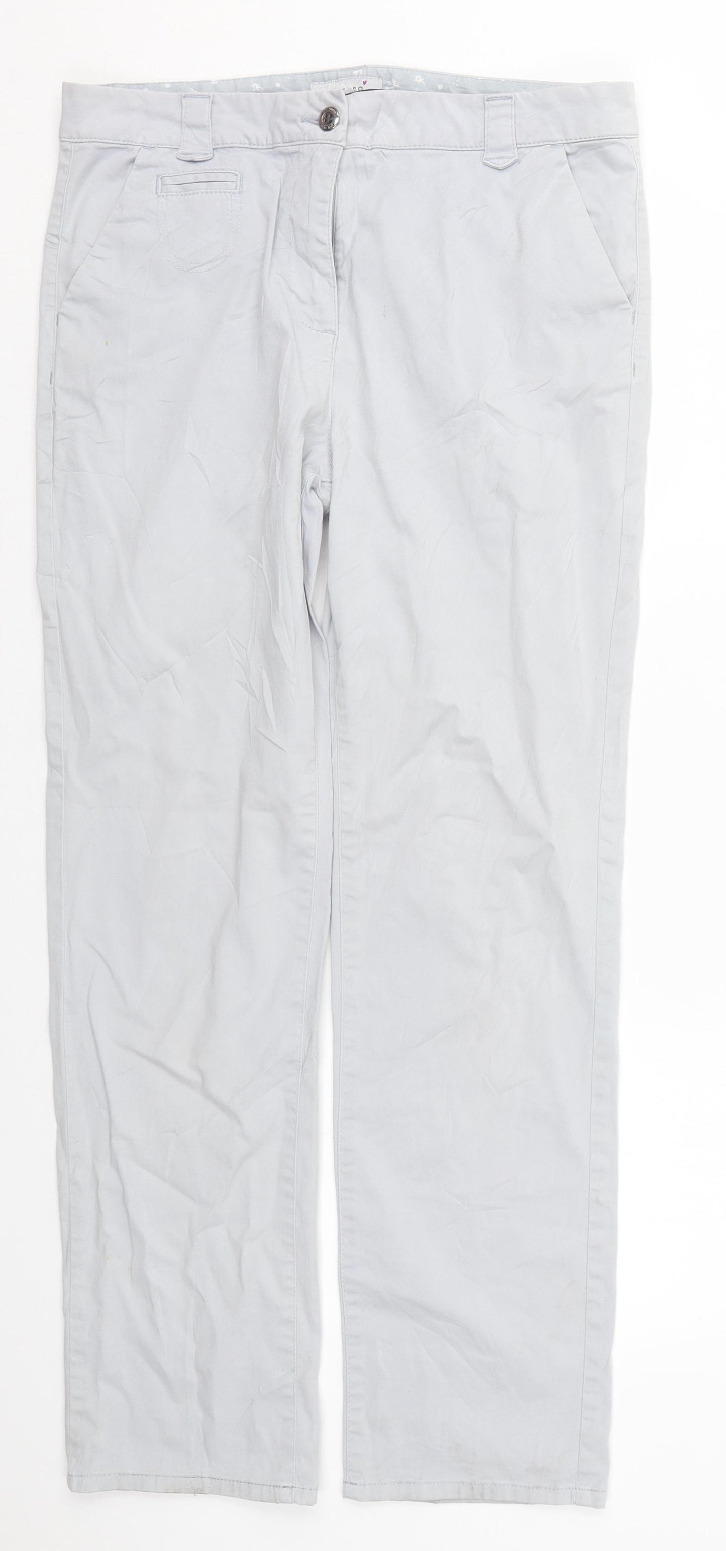 Marks and Spencer Womens Grey  Cotton Trousers  Size 12 L29.5 in Regular Button