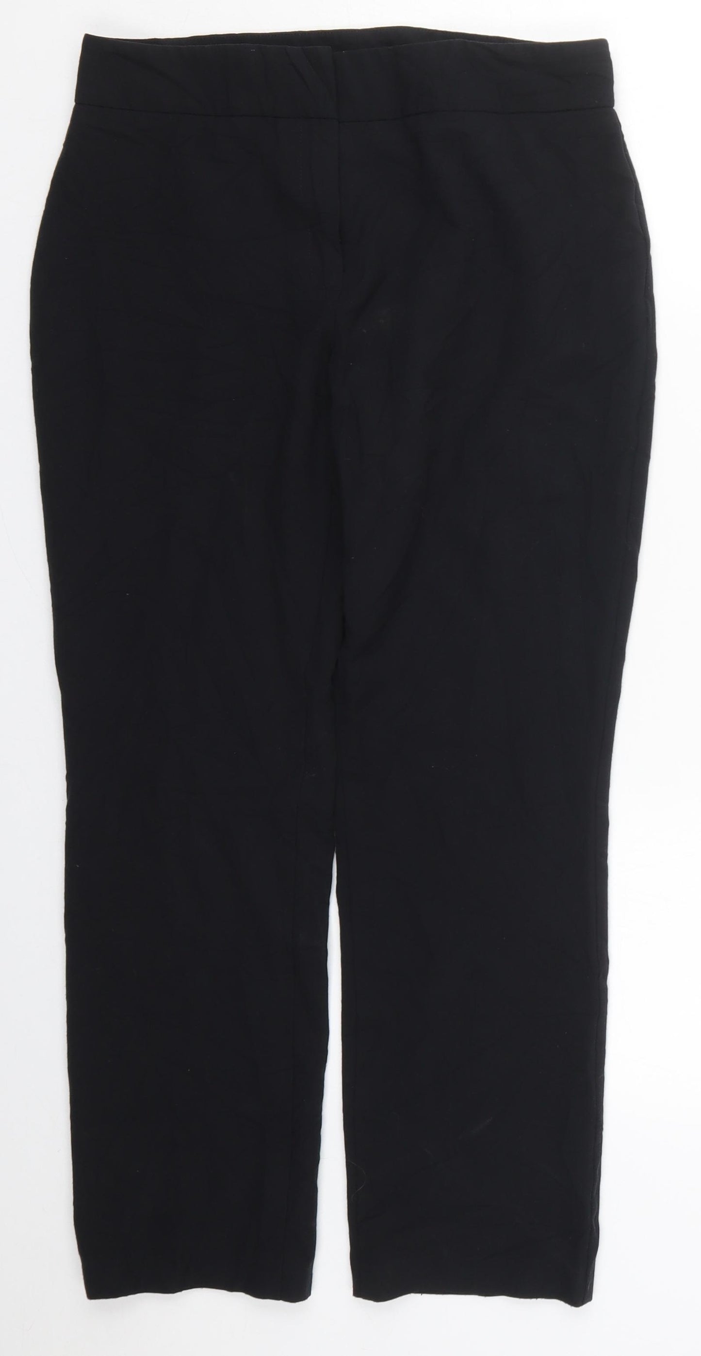 Marks and Spencer Womens Black  Polyester Trousers  Size 10 L26 in Regular Hook & Eye