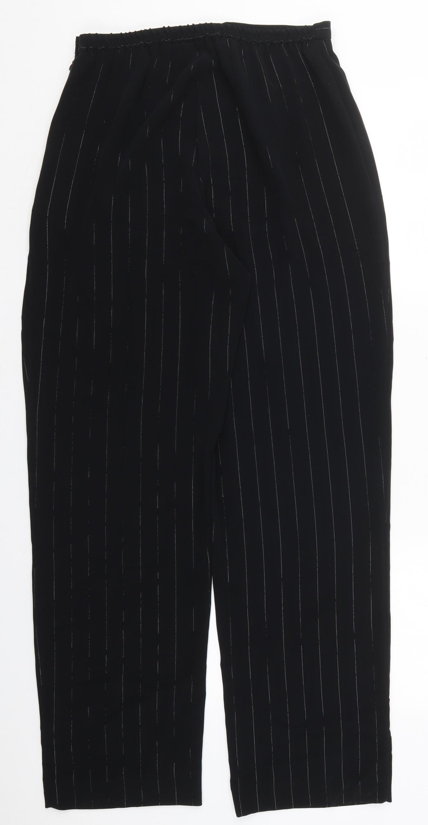 Alexon Womens Black Striped Acetate Trousers  Size 12 L31 in Regular Button