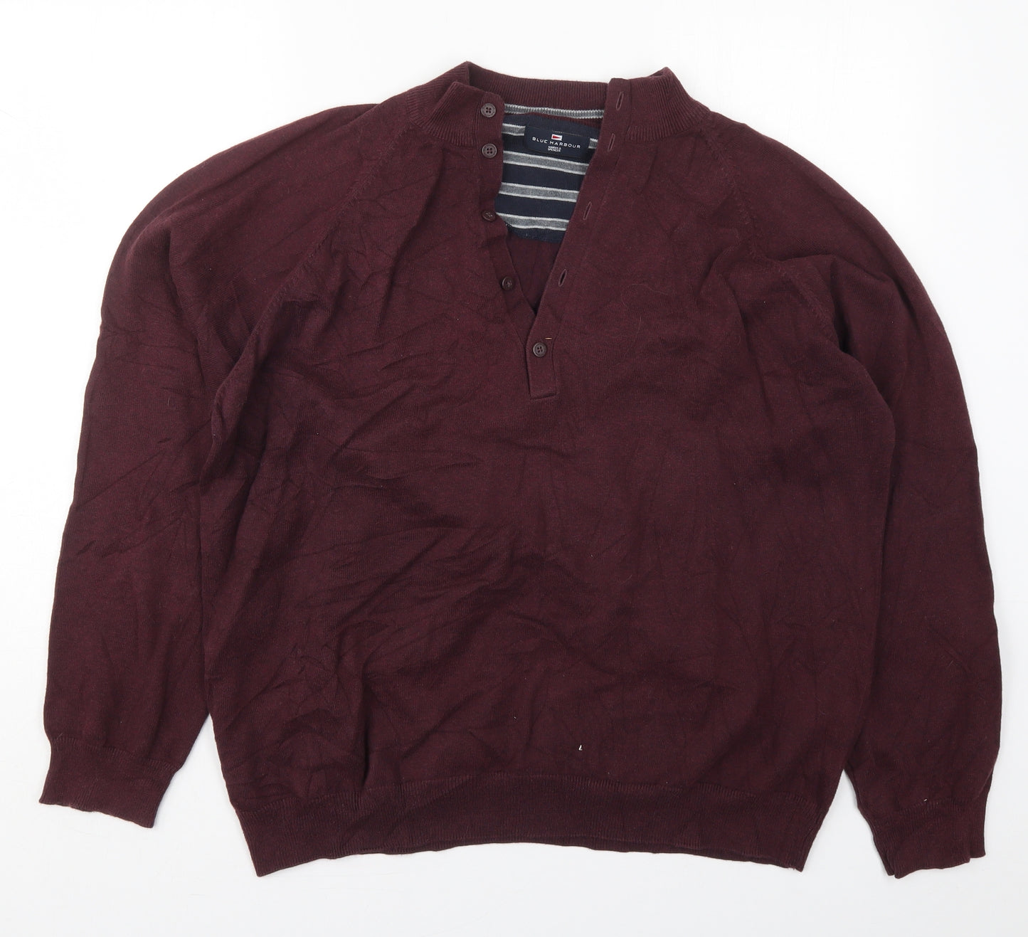 Marks and Spencer Mens Purple V-Neck  Cotton Pullover Jumper Size XL