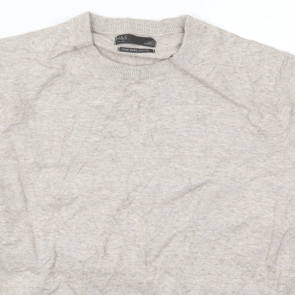 Marks and Spencer Mens Beige Crew Neck  Cotton Pullover Jumper Size L