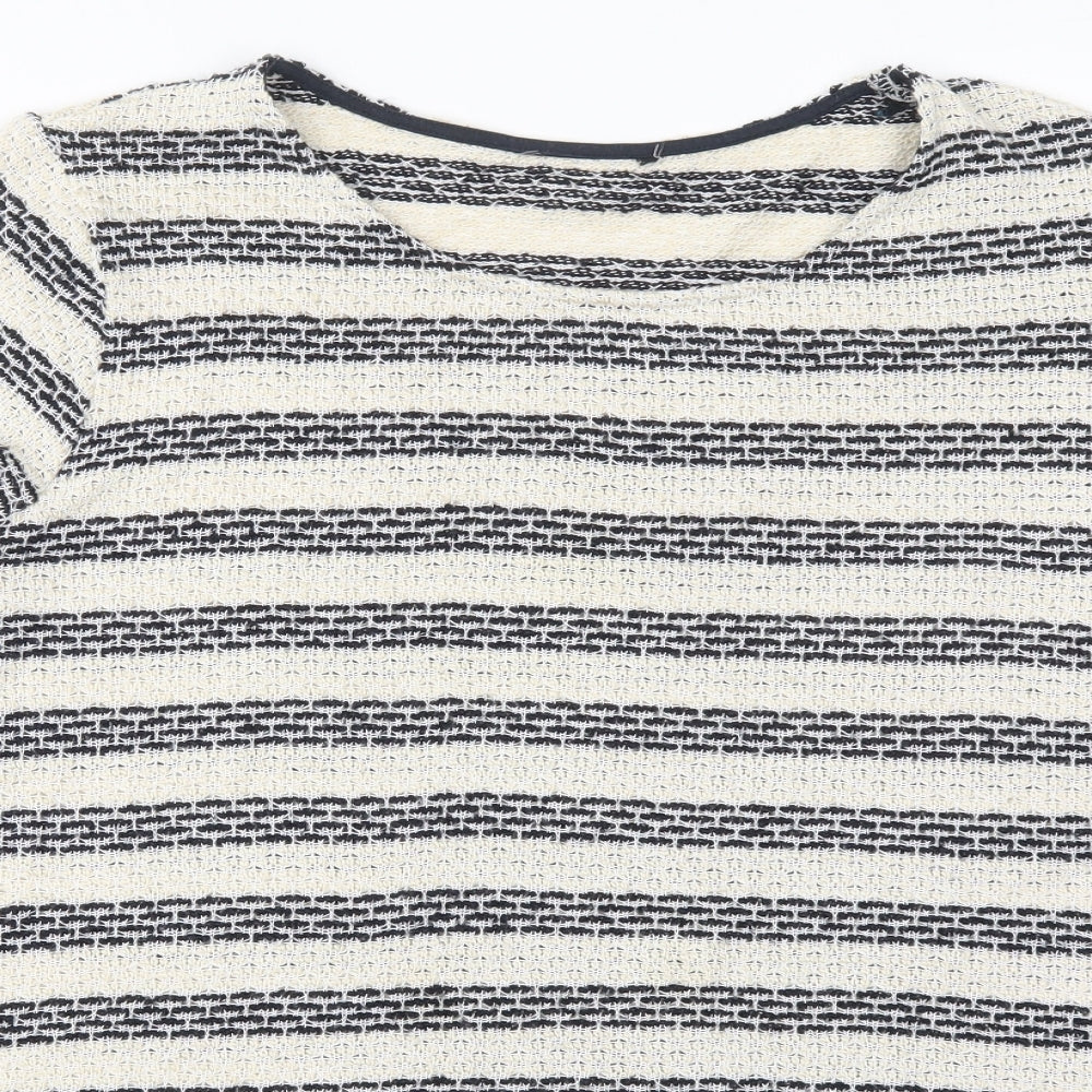 TU Womens Beige Round Neck Striped Acrylic Pullover Jumper Size 22