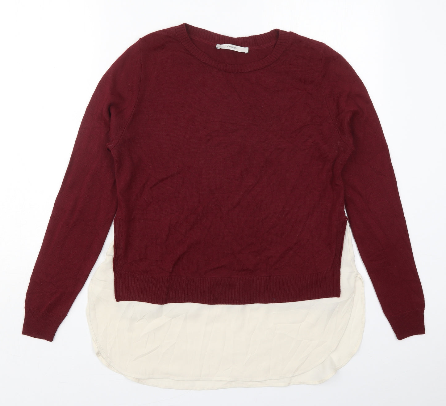 George Womens Red Crew Neck  Acrylic Pullover Jumper Size 12