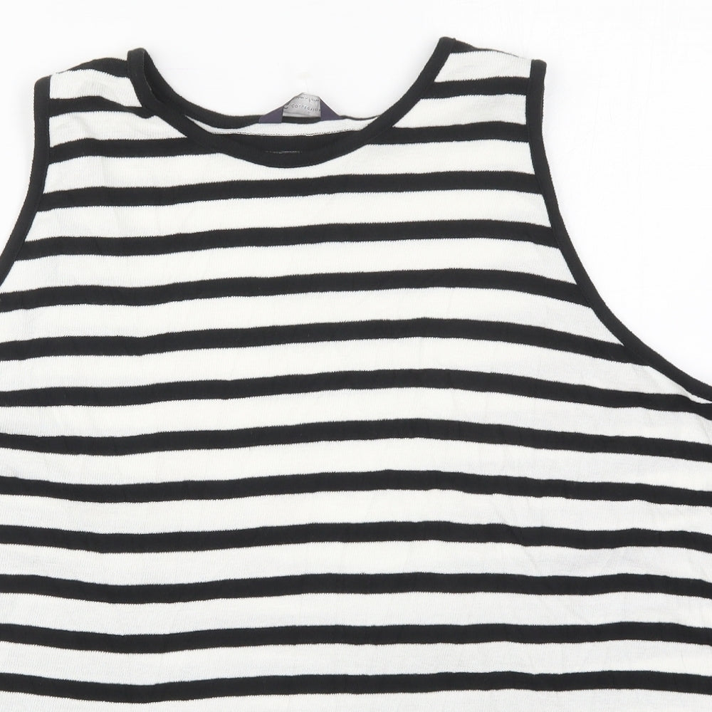 Marks and Spencer Womens Black Striped Polyester Basic Tank Size 24 Round Neck - Black and White