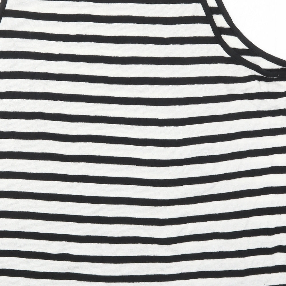 Marks and Spencer Womens Black Striped Polyester Basic Tank Size 24 Round Neck - Black and White
