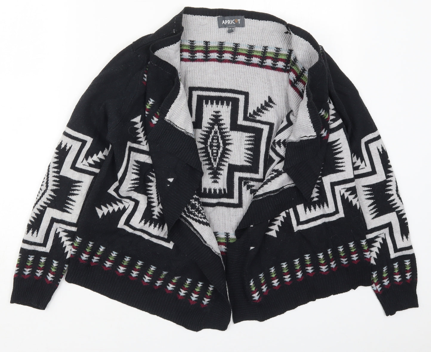 Apricot Womens Black V-Neck Geometric Nylon Cardigan Jumper Size 10