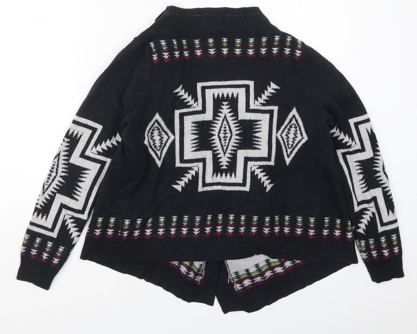 Apricot Womens Black V-Neck Geometric Nylon Cardigan Jumper Size 10