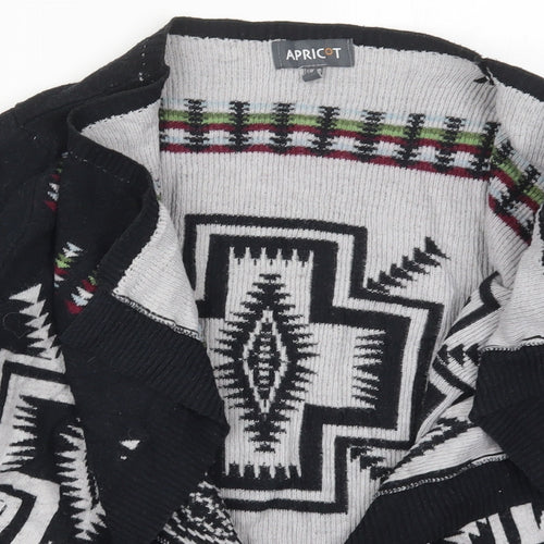 Apricot Womens Black V-Neck Geometric Nylon Cardigan Jumper Size 10