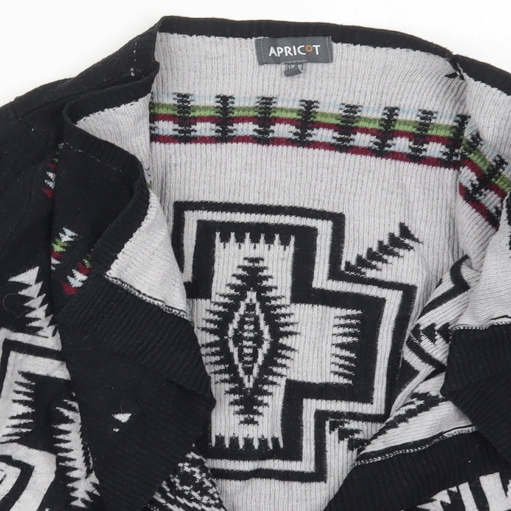 Apricot Womens Black V-Neck Geometric Nylon Cardigan Jumper Size 10