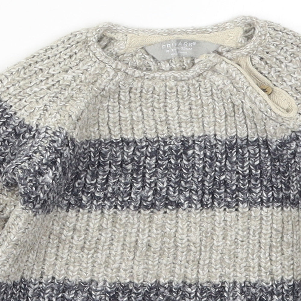 Primark Boys Grey Striped Cotton Pullover Jumper Size 18-24 Months  Pullover