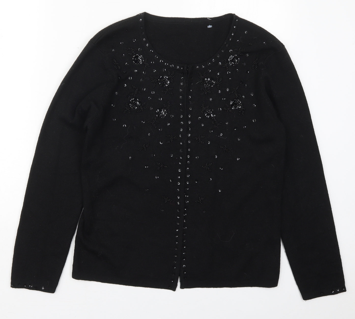 Marks and Spencer Womens Black Round Neck  Acrylic Cardigan Jumper Size 16