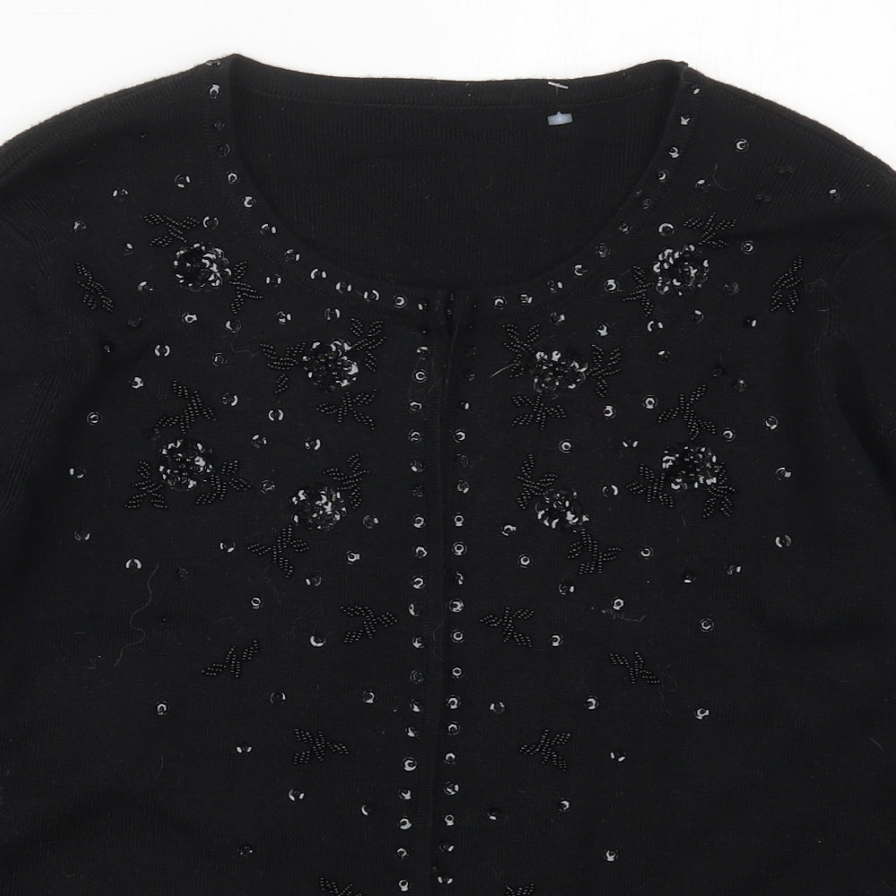 Marks and Spencer Womens Black Round Neck  Acrylic Cardigan Jumper Size 16
