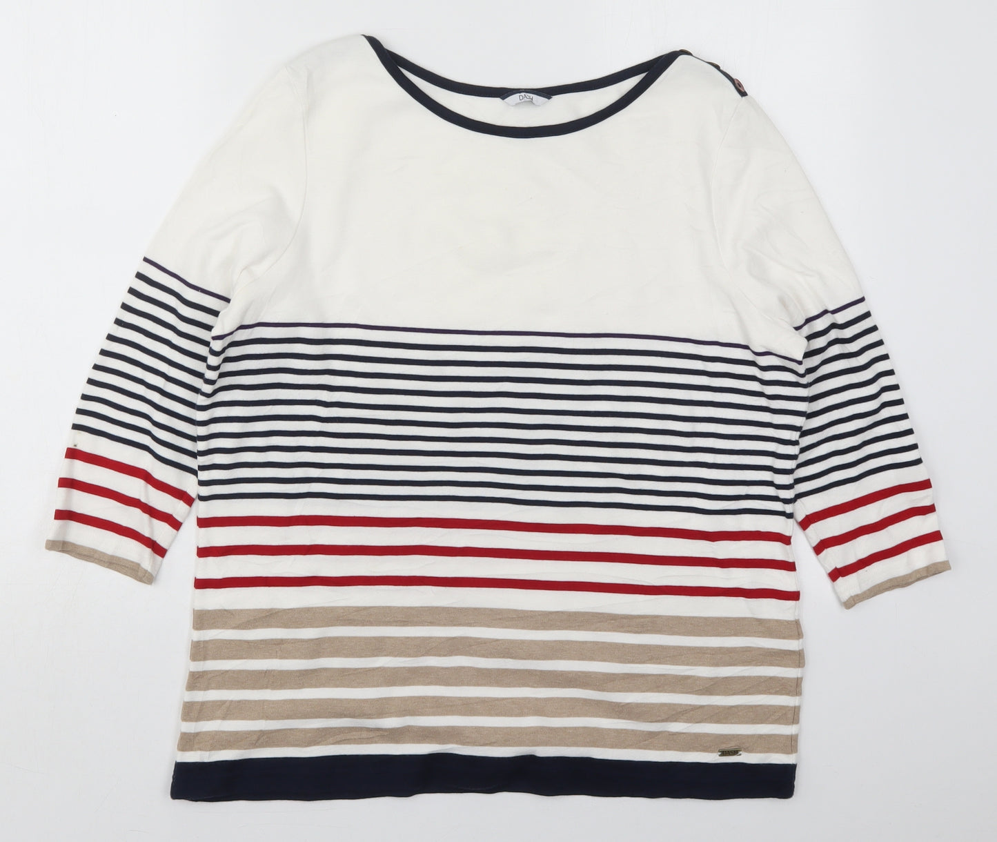DASH Womens White Striped Cotton Basic T-Shirt Size 18 Boat Neck