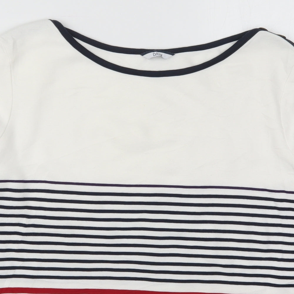 DASH Womens White Striped Cotton Basic T-Shirt Size 18 Boat Neck