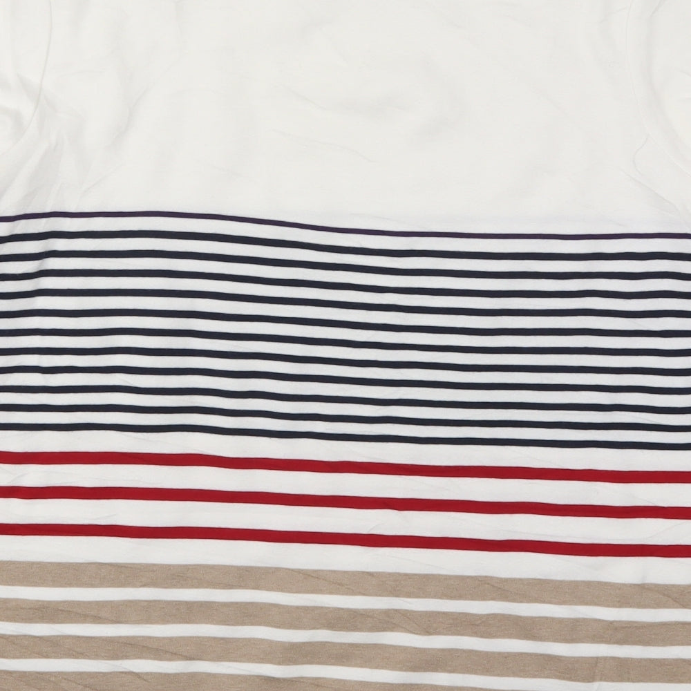 DASH Womens White Striped Cotton Basic T-Shirt Size 18 Boat Neck