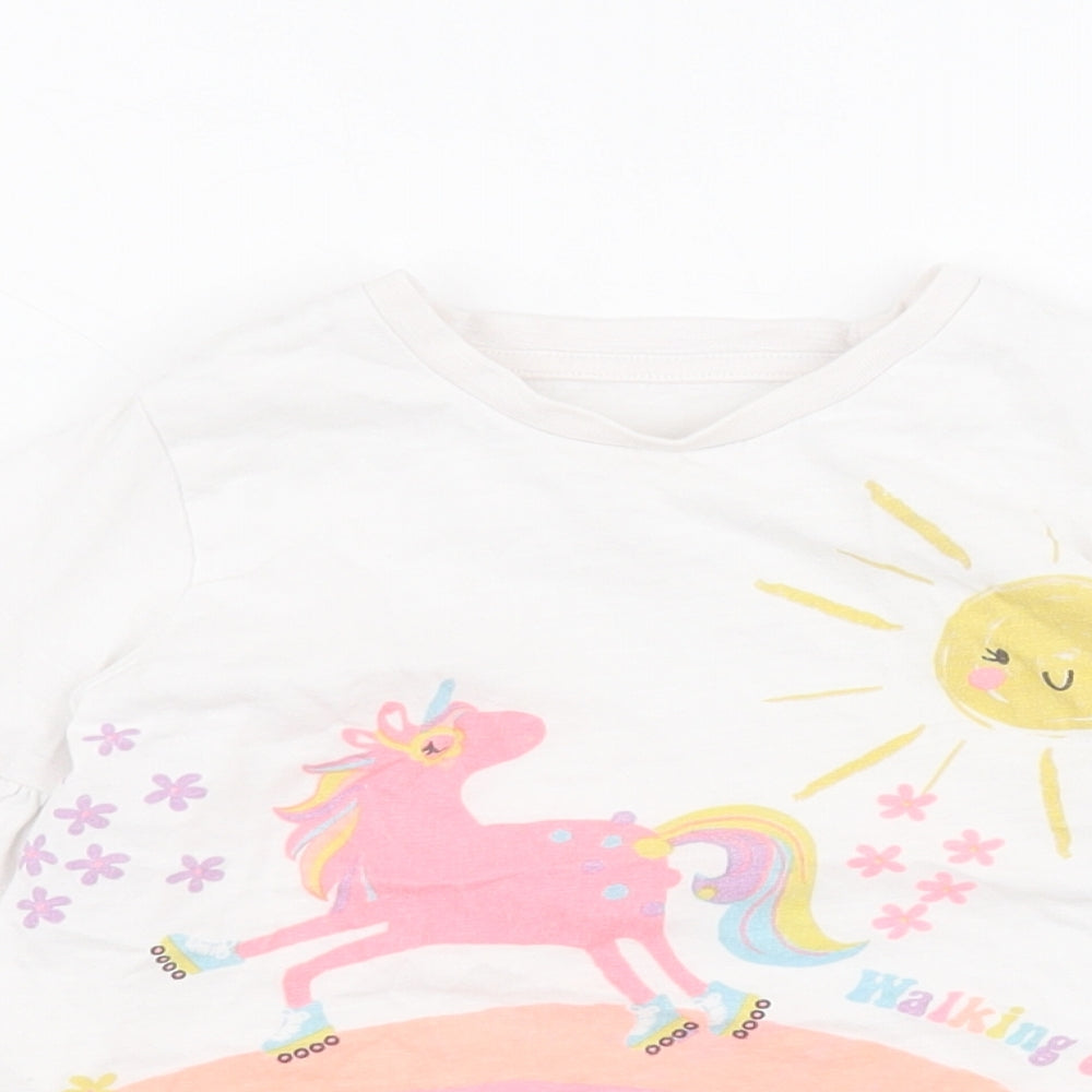 Matalan Girls White  100% Cotton Pullover T-Shirt Size 2-3 Years Round Neck Pullover