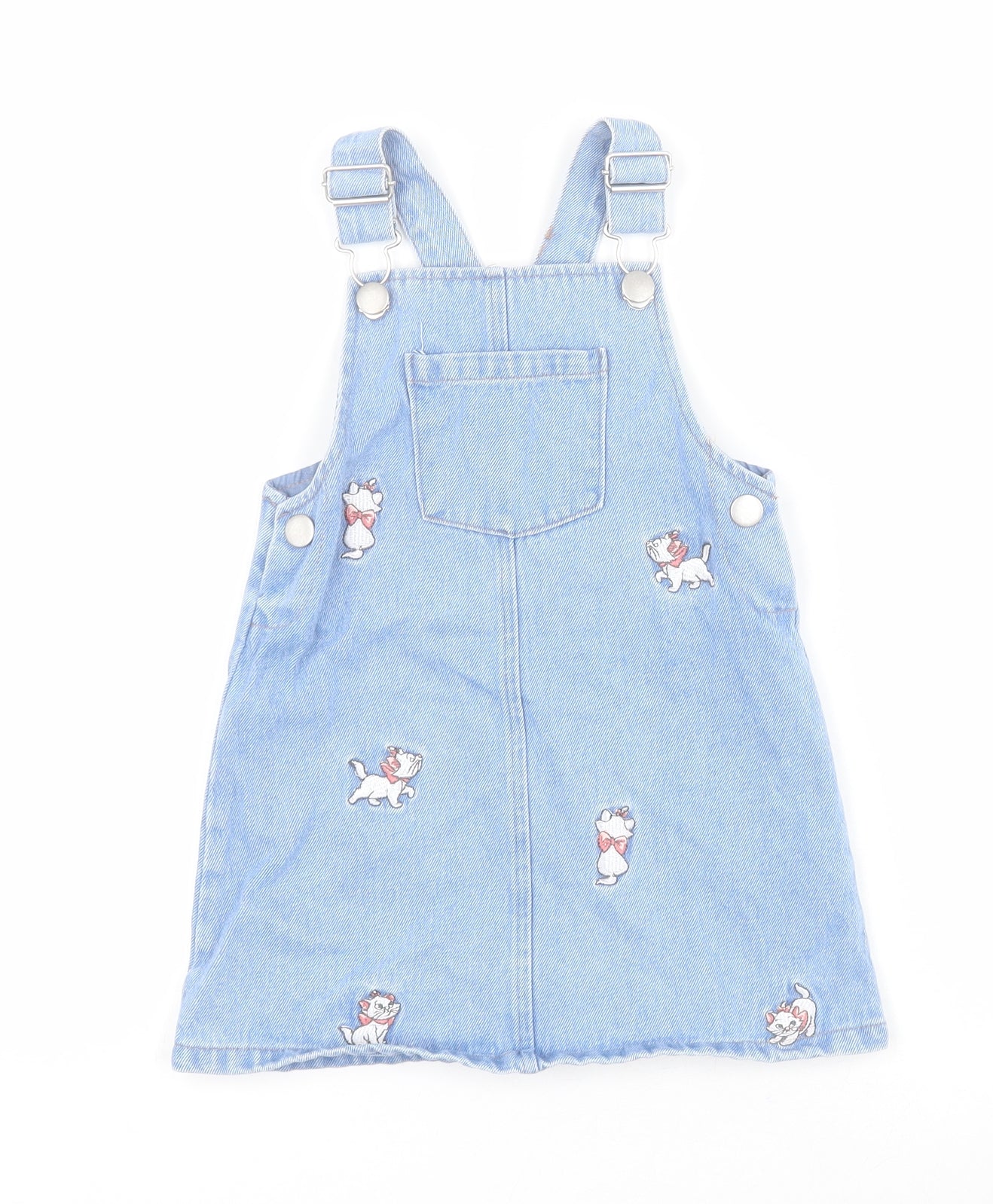 George Girls Blue  Cotton Pinafore/Dungaree Dress  Size 2-3 Years  Square Neck Button - The Aristocats Marie