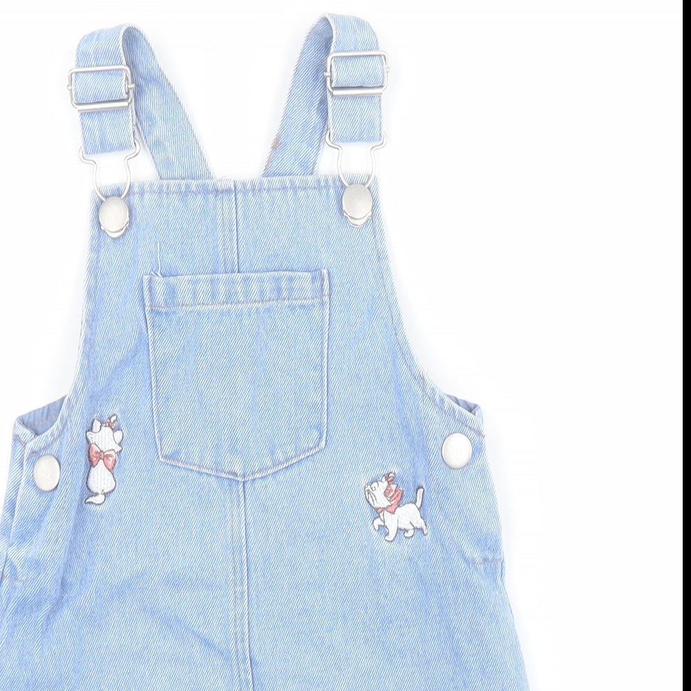 George Girls Blue  Cotton Pinafore/Dungaree Dress  Size 2-3 Years  Square Neck Button - The Aristocats Marie