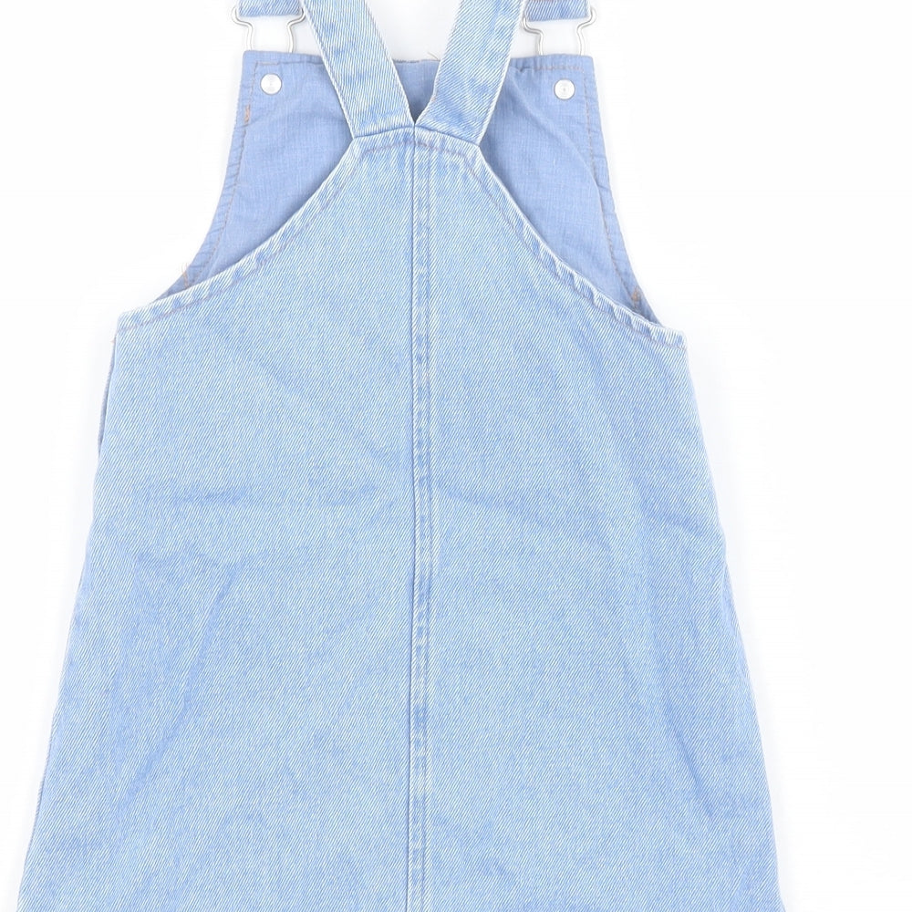 George Girls Blue  Cotton Pinafore/Dungaree Dress  Size 2-3 Years  Square Neck Button - The Aristocats Marie