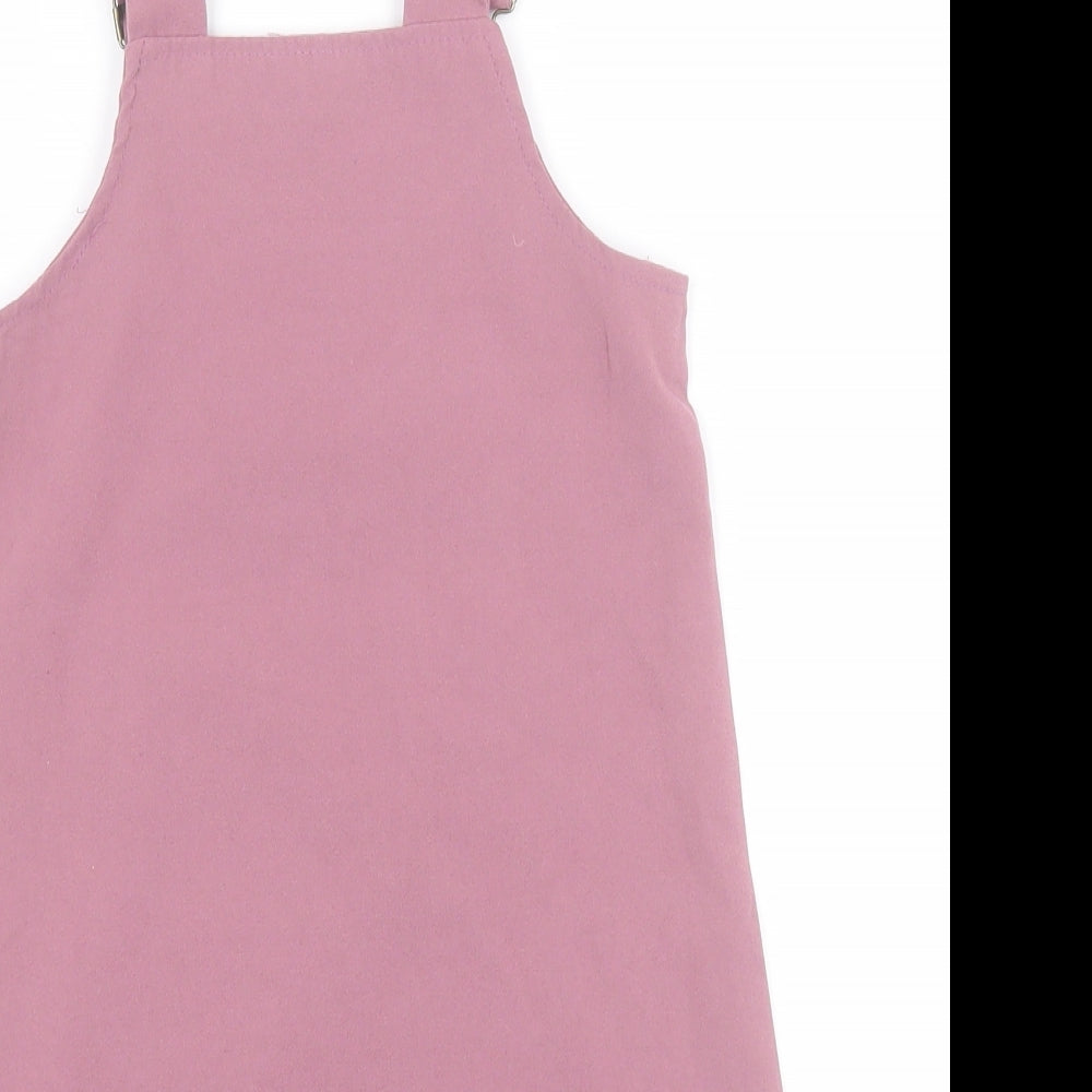 SheIn Girls Pink  Cotton Pinafore/Dungaree Dress  Size 3 Years  Square Neck Button