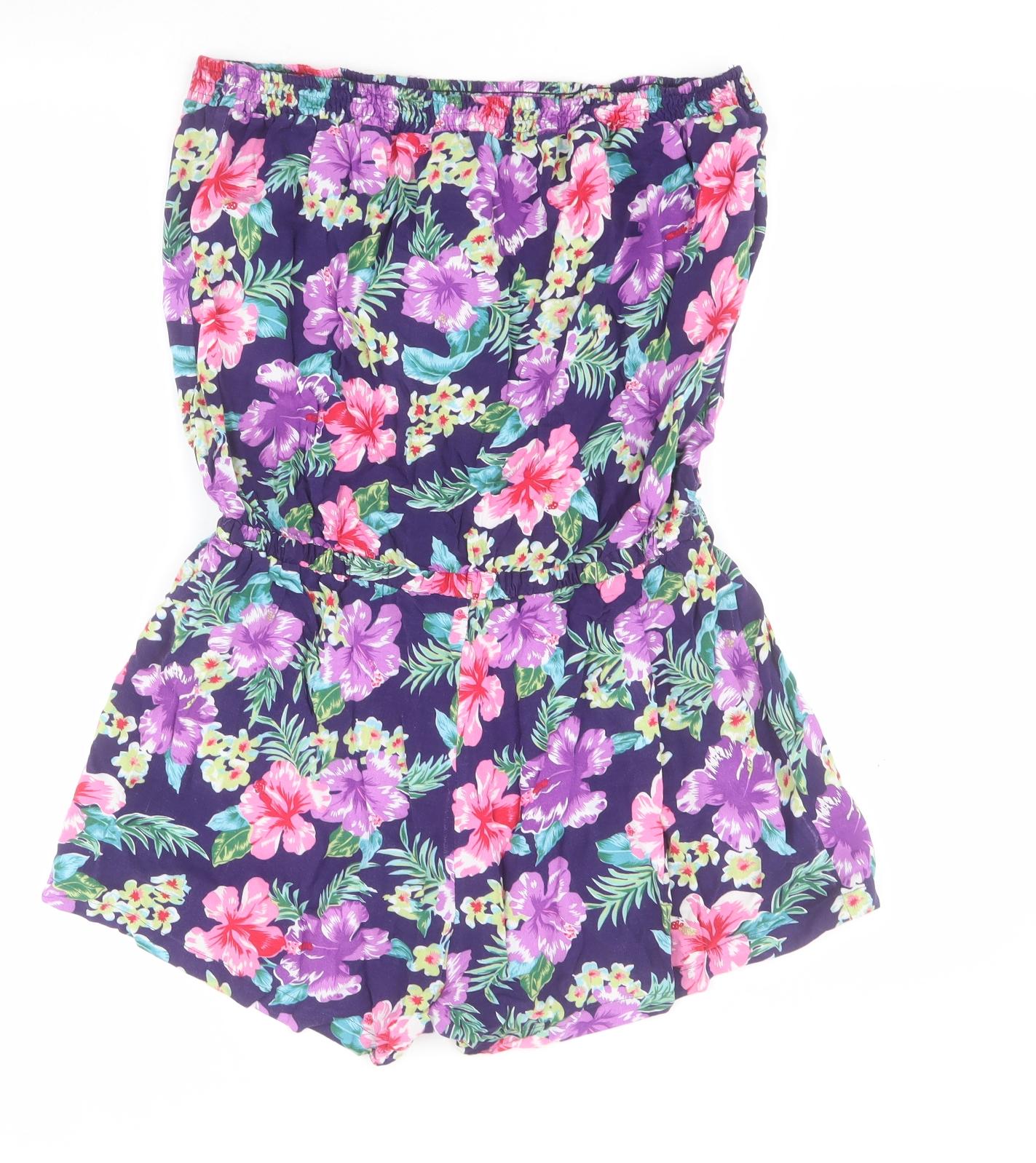 New Look Womens Purple Floral 100% Viscose Playsuit One-Piece Size 14 L3 in Pullover