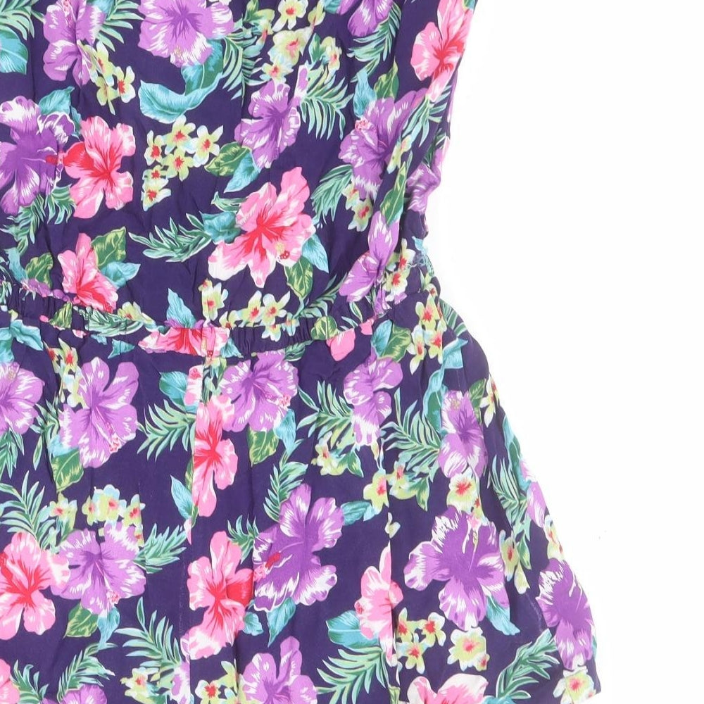 New Look Womens Purple Floral 100% Viscose Playsuit One-Piece Size 14 L3 in Pullover
