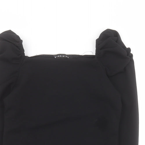 Parisian Womens Black  Polyester Basic T-Shirt Size 10 Square Neck