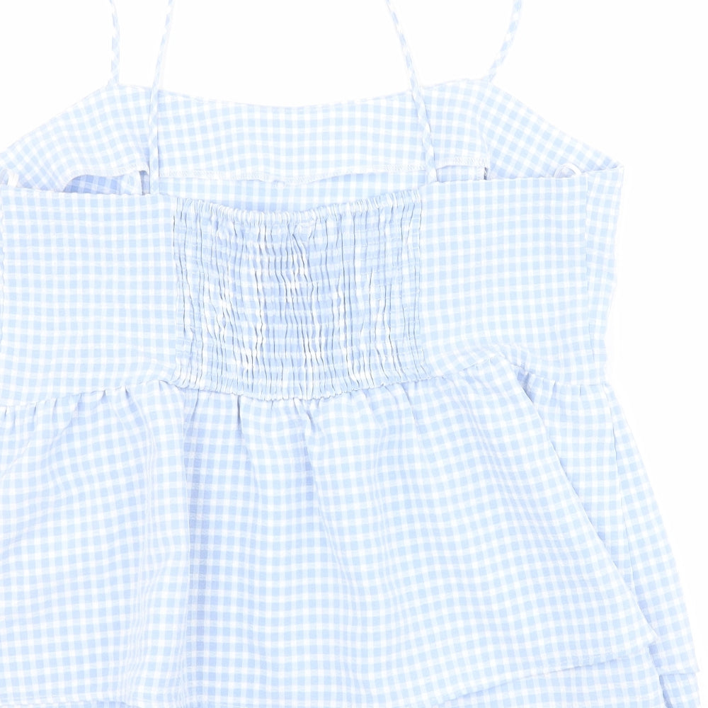 New Look Womens Blue  Polyester Basic Blouse Size 14 Square Neck - Gingham