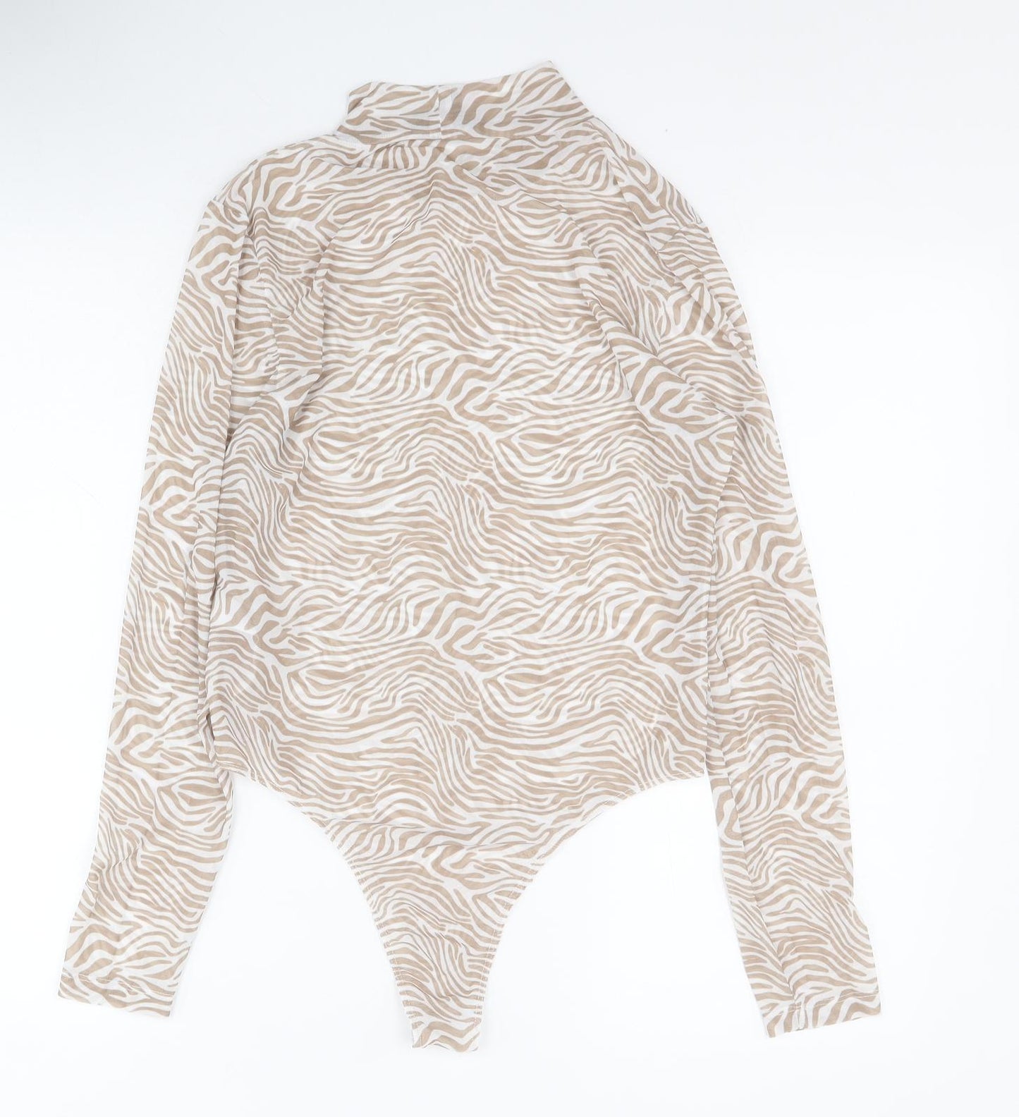 Primark Womens Beige Animal Print Polyester Bodysuit One-Piece Size M L11 in Snap