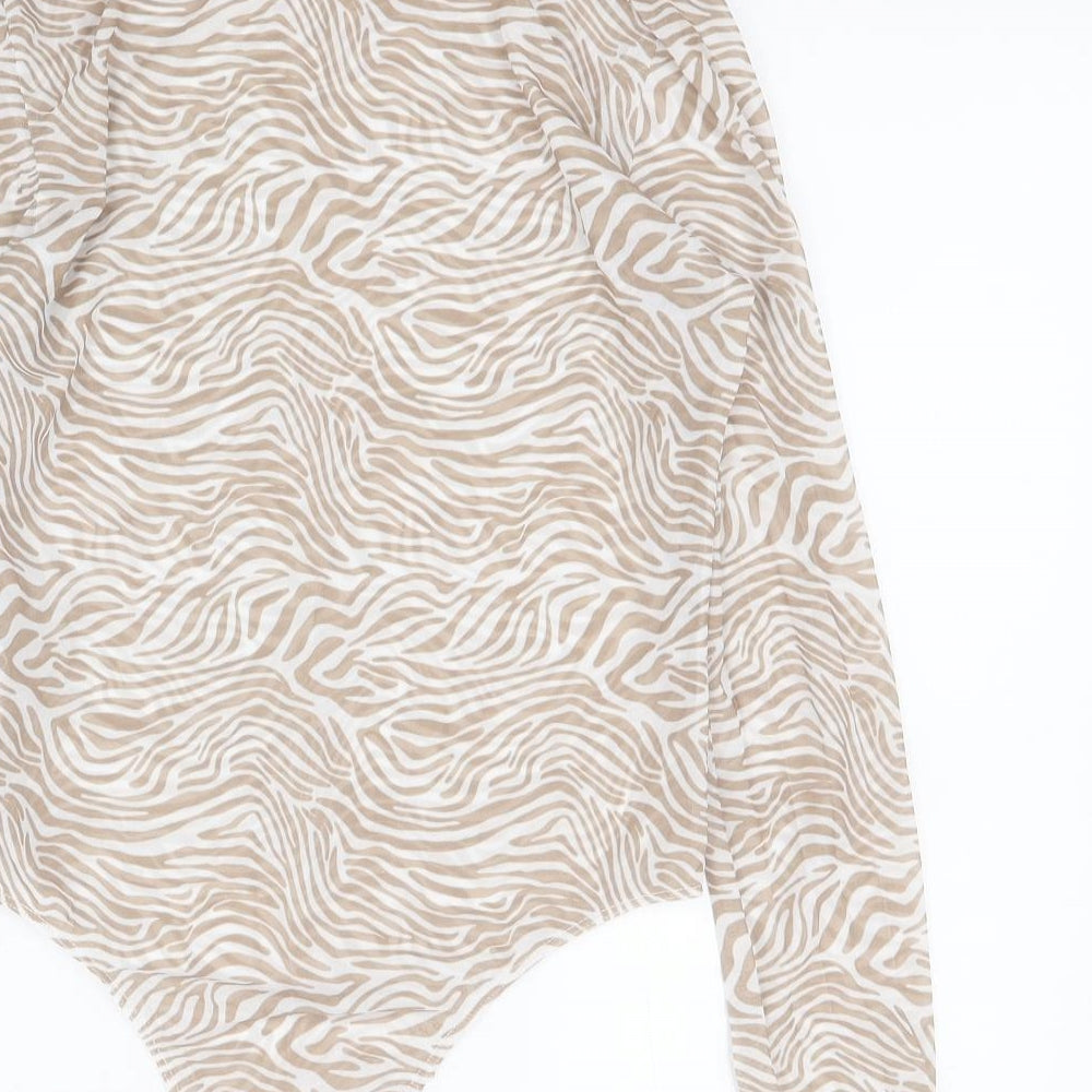 Primark Womens Beige Animal Print Polyester Bodysuit One-Piece Size M L11 in Snap