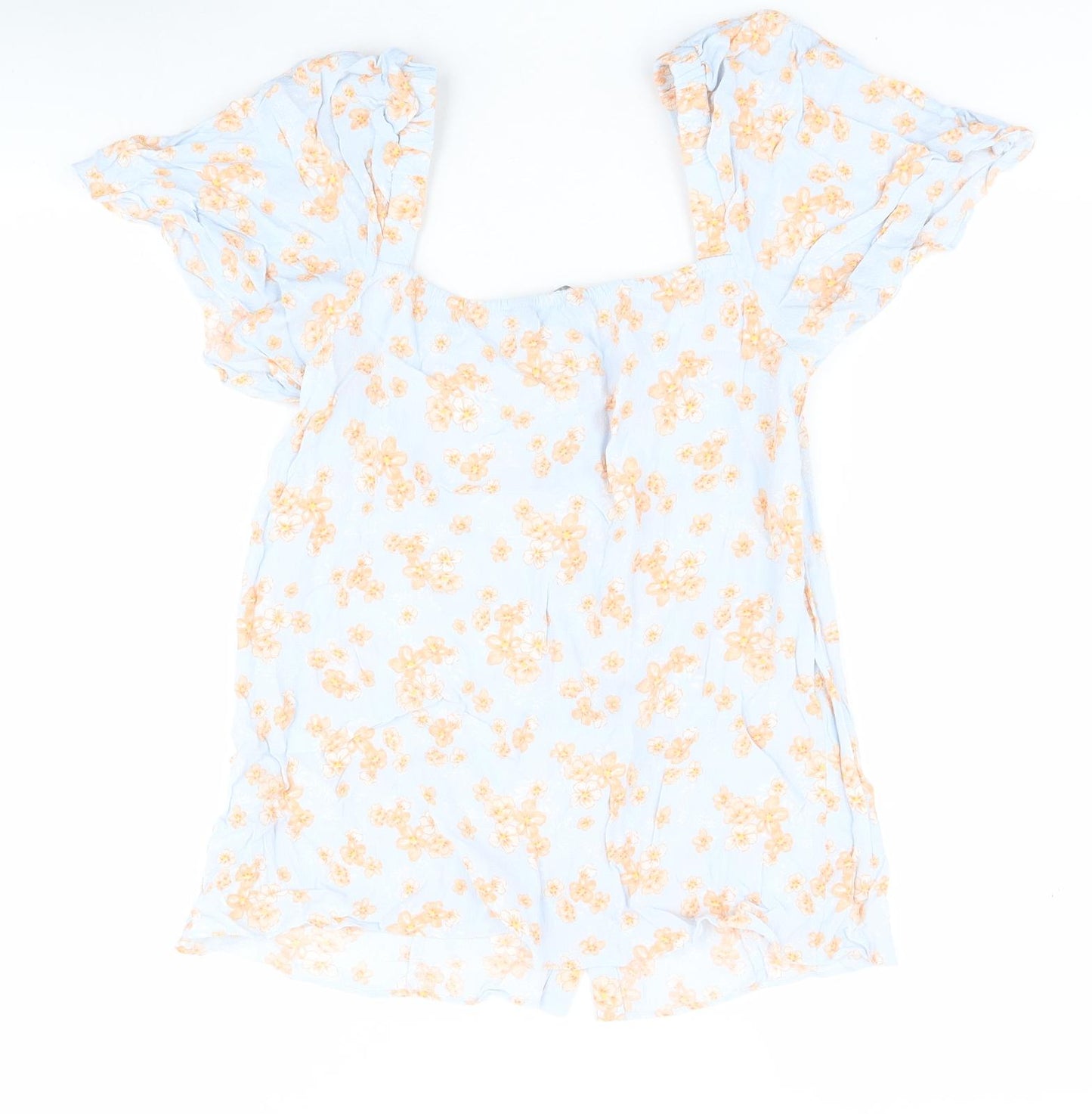 Primark Womens Blue Floral Viscose Basic Blouse Size 12 Square Neck