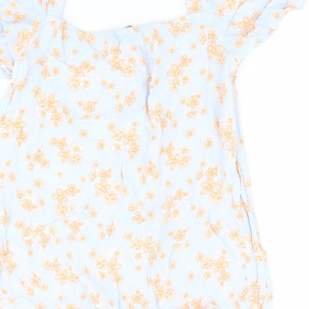 Primark Womens Blue Floral Viscose Basic Blouse Size 12 Square Neck