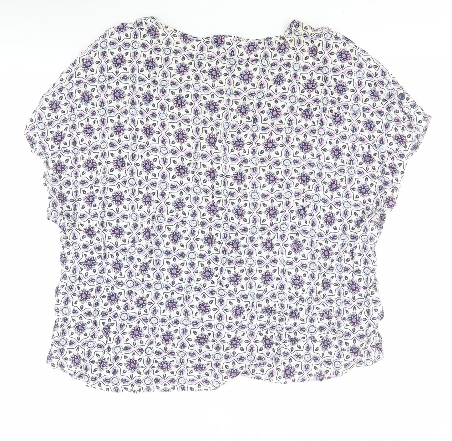 Primark Womens White Geometric Viscose Basic Blouse Size 20 Round Neck