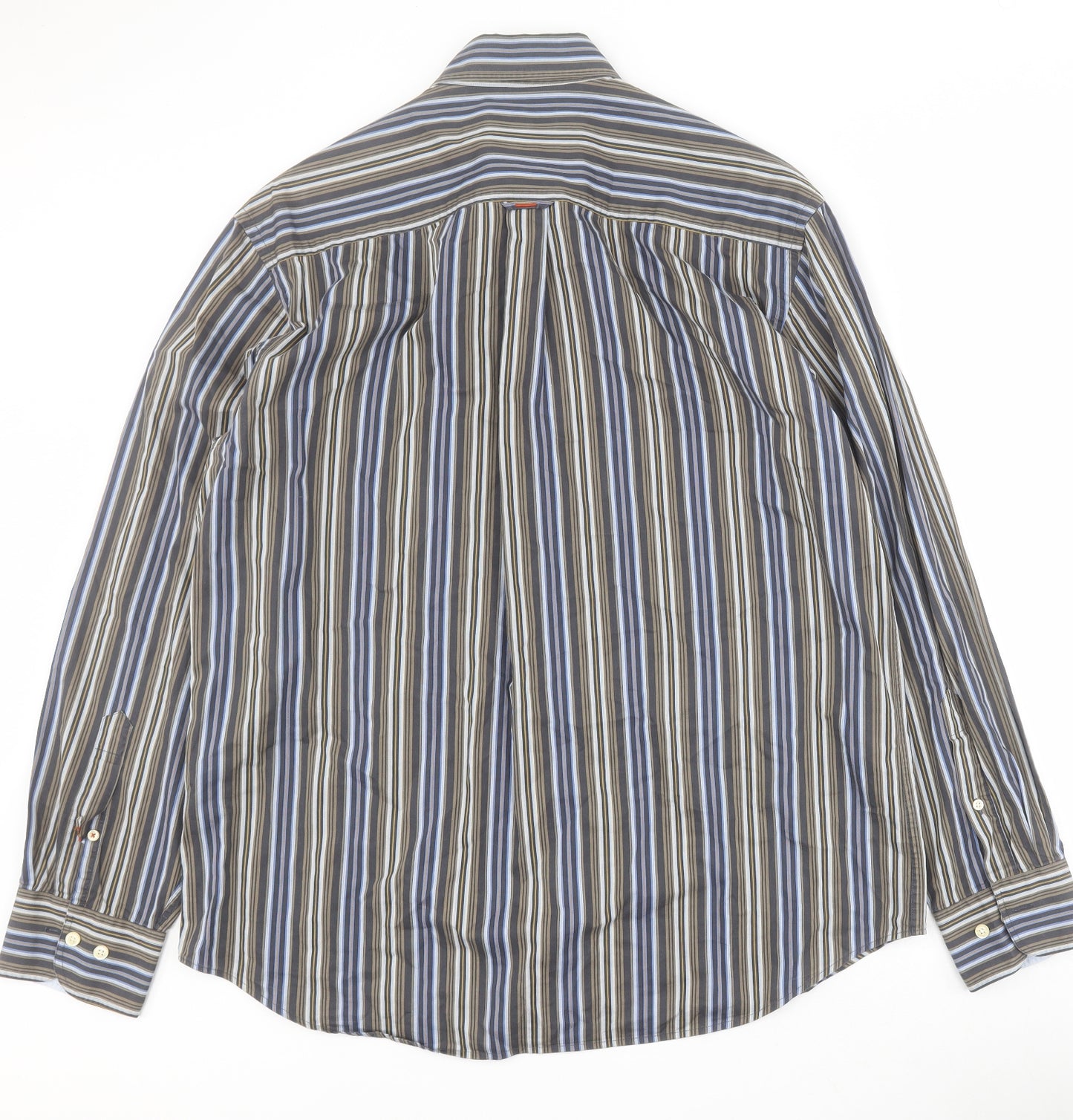 State of Art Mens Brown Striped Cotton  Button-Up Size L Collared Button