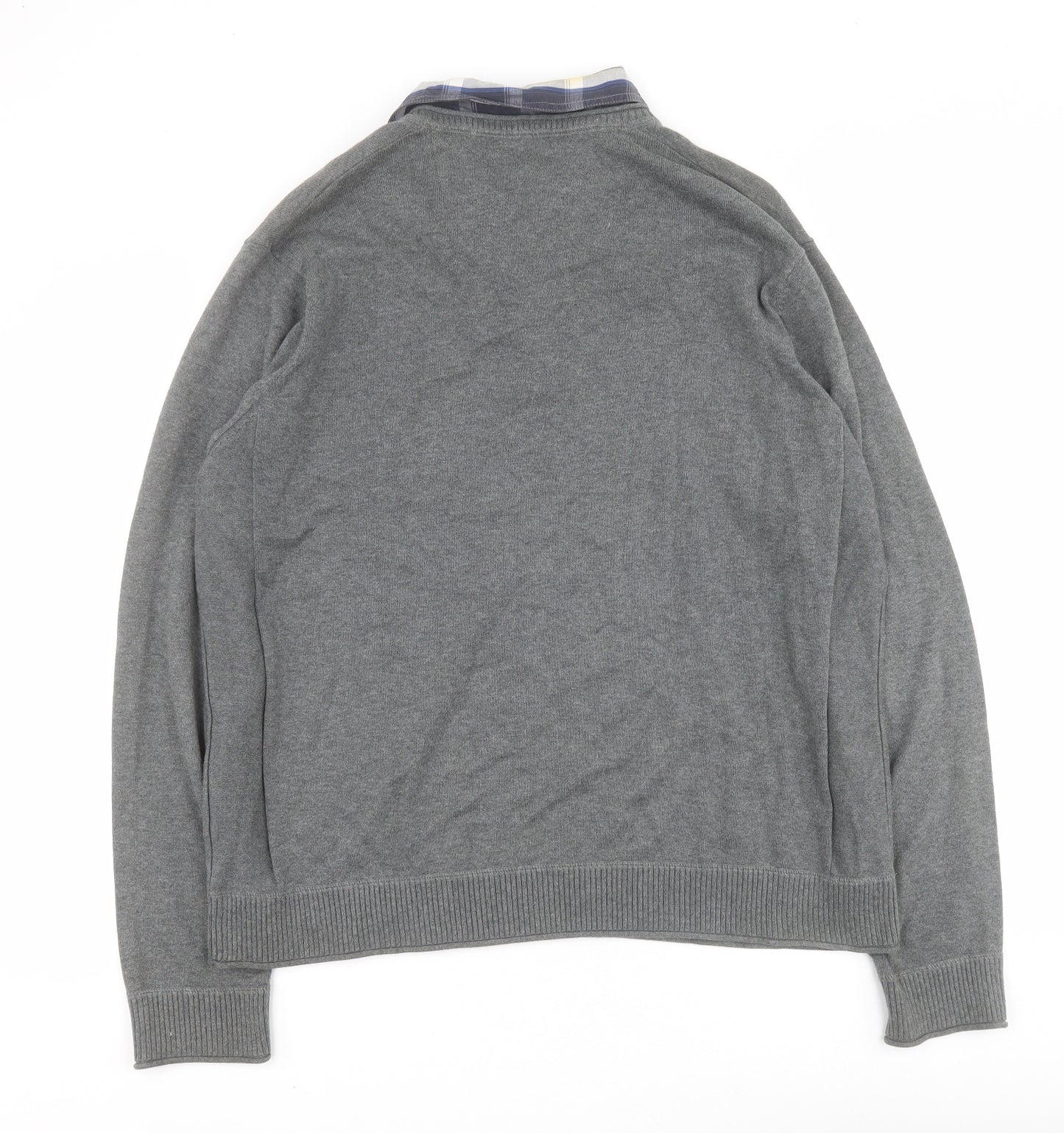 Marks and Spencer Mens Grey Collared  Cotton Pullover Jumper Size XL