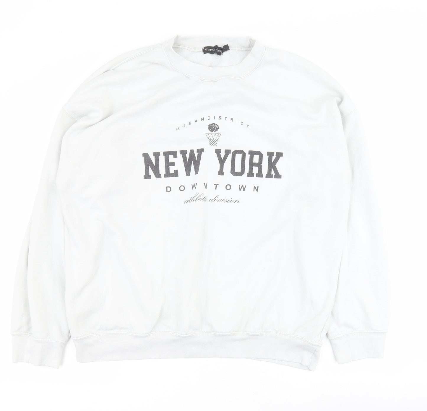 PRETTYLITTLETHING Womens Grey  Cotton Pullover Sweatshirt Size L  Pullover - New York