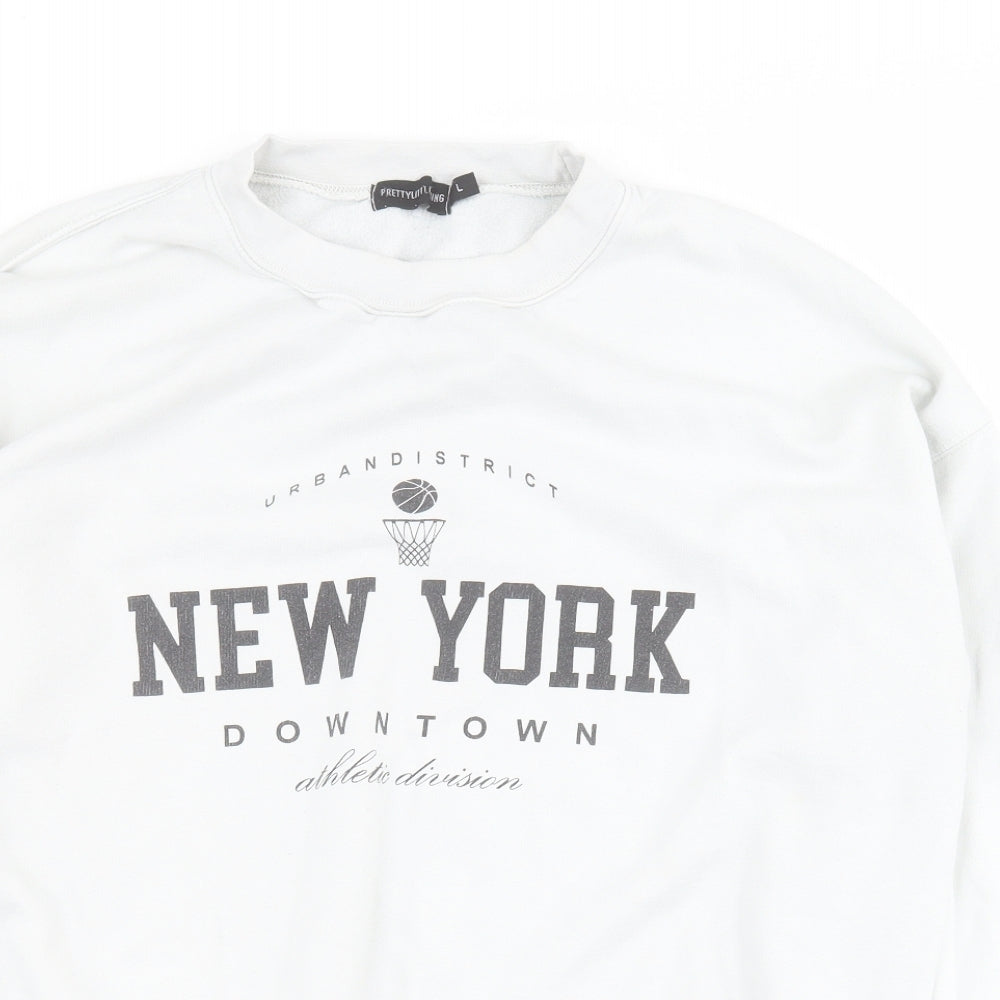 PRETTYLITTLETHING Womens Grey  Cotton Pullover Sweatshirt Size L  Pullover - New York